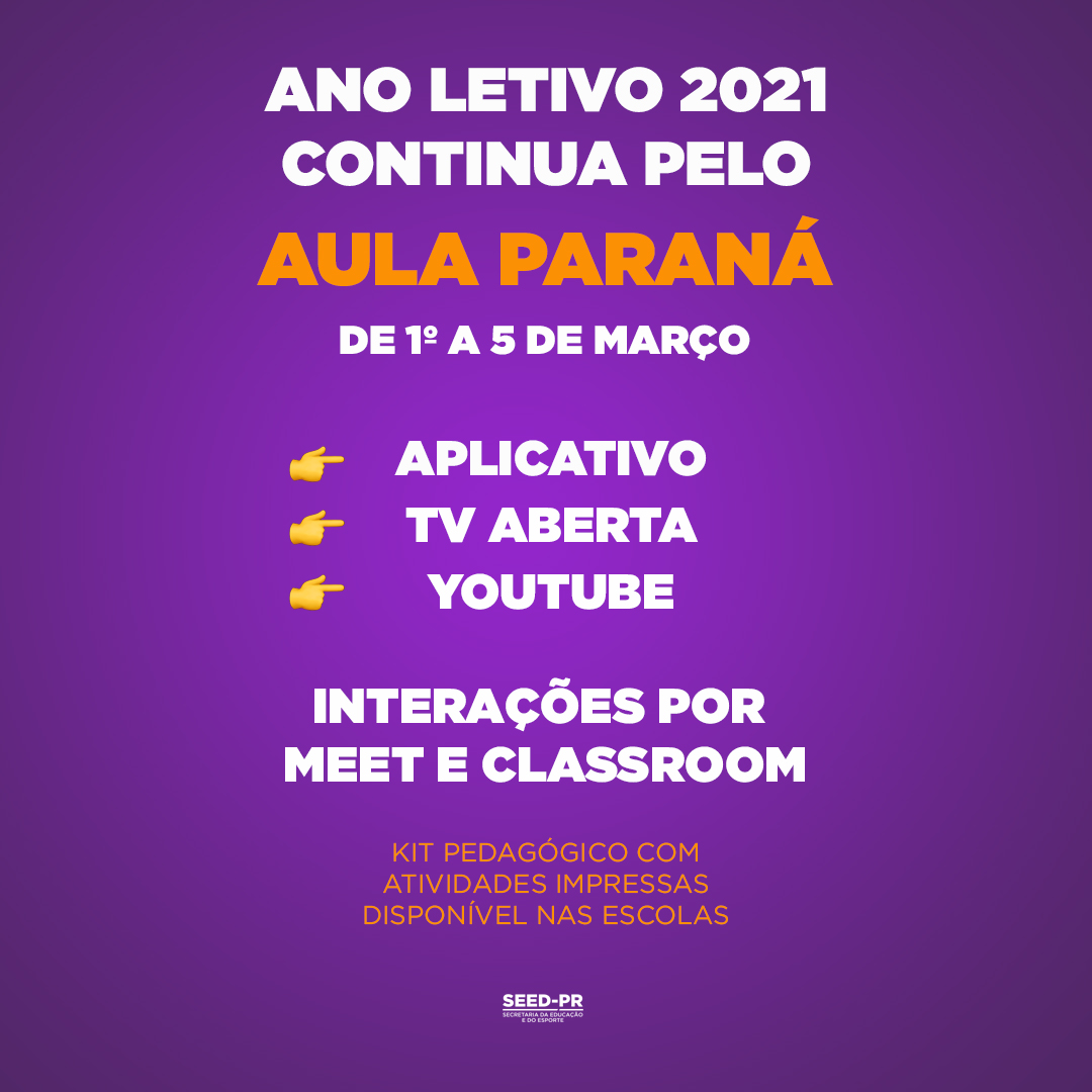 Aulas na rede estadual continuarão de forma remota por meio do Aula Paraná