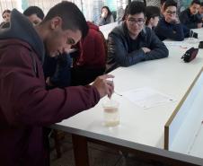 Alunos da 2ª Série, do Colégio Estadual Cristo Rei preparam cultura de leveduras e para observação ao microscópio óptico.