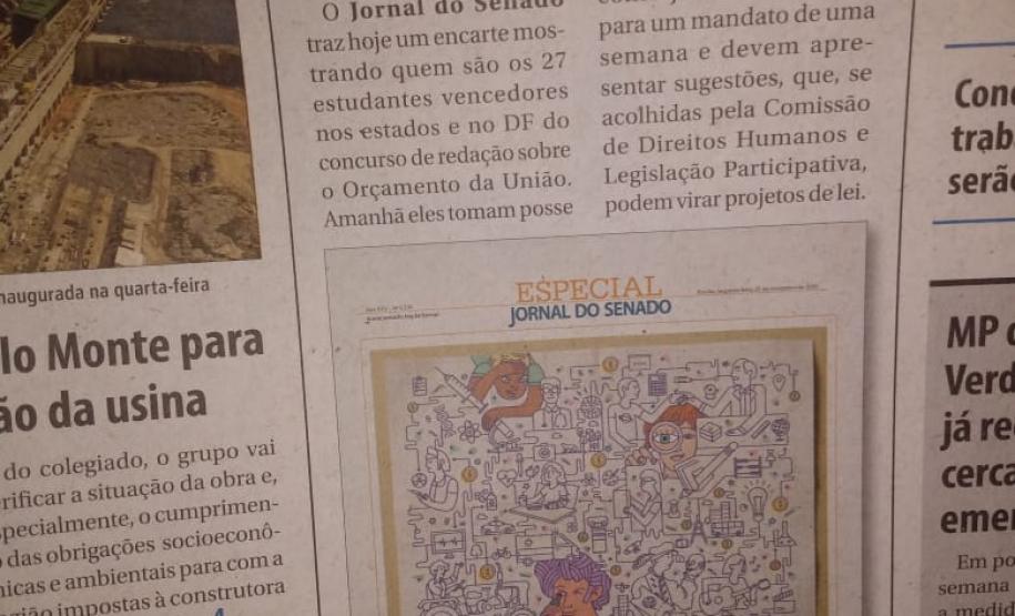 Aluno e professora do C.E. Professor Mario Evaldo Morski tomam posse e atuam como jovens senadores, no 12º Concurso de Redação do Senado Federal.